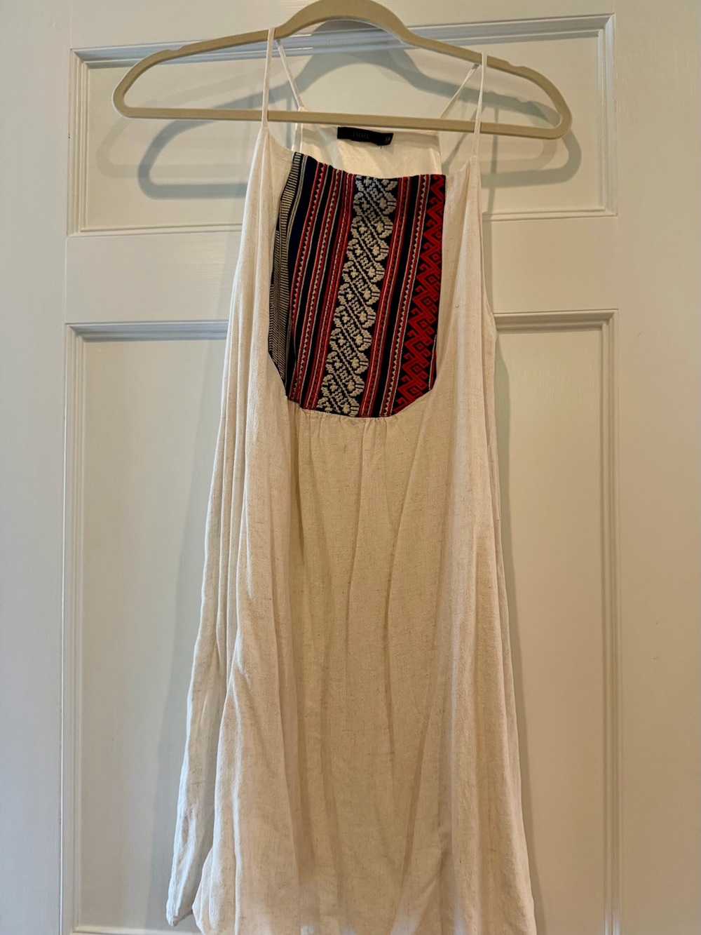 THML Cream Mini Dress with Red and Navy Embroidered Bib